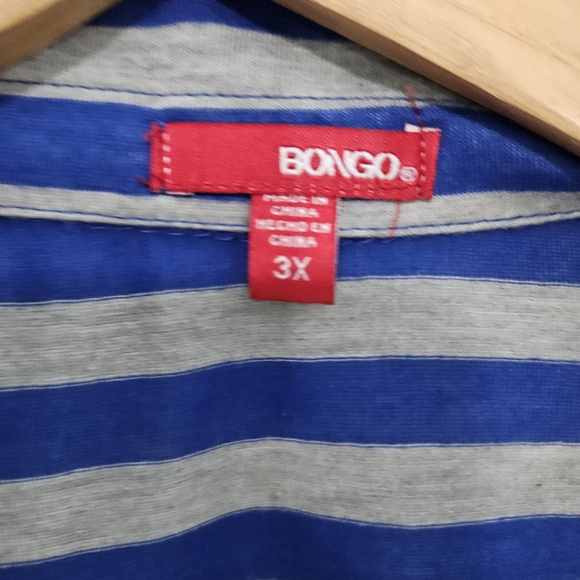 Bongo Women's Plus Stripe Nautical Coastal Roll Tab Button Up Shirt Top - Picture 11 of 13